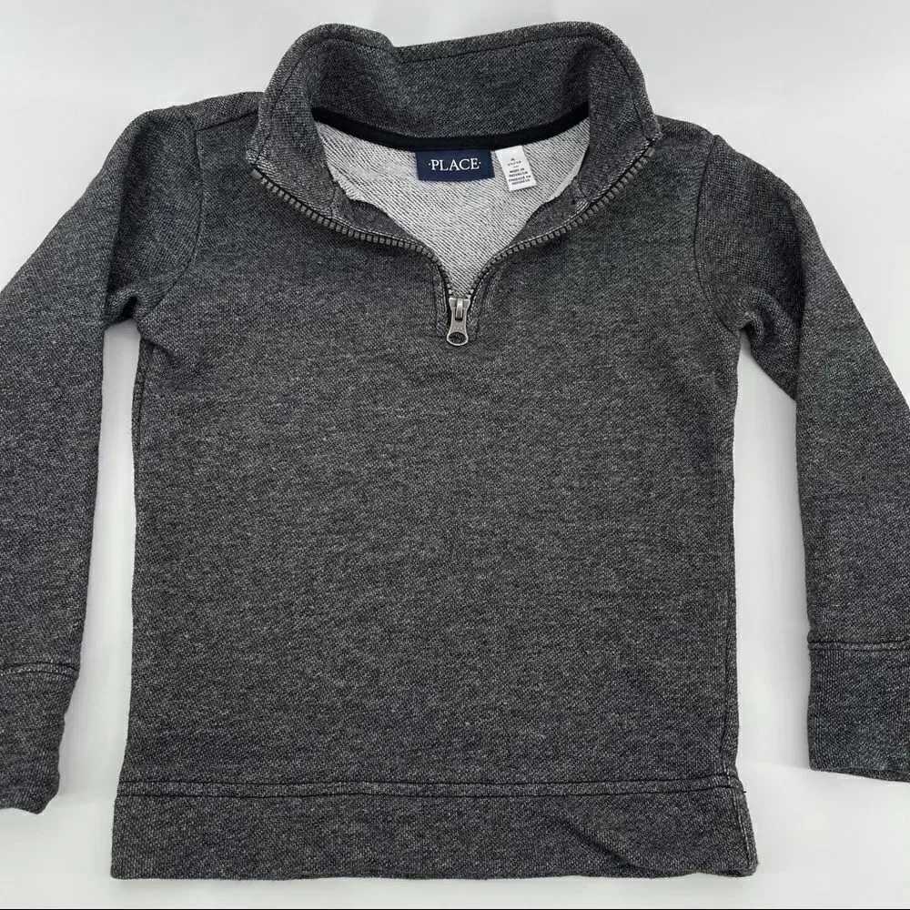 The Children’s Place Boys Black Quarter Zip French Terry Pullover Sweater Size 4